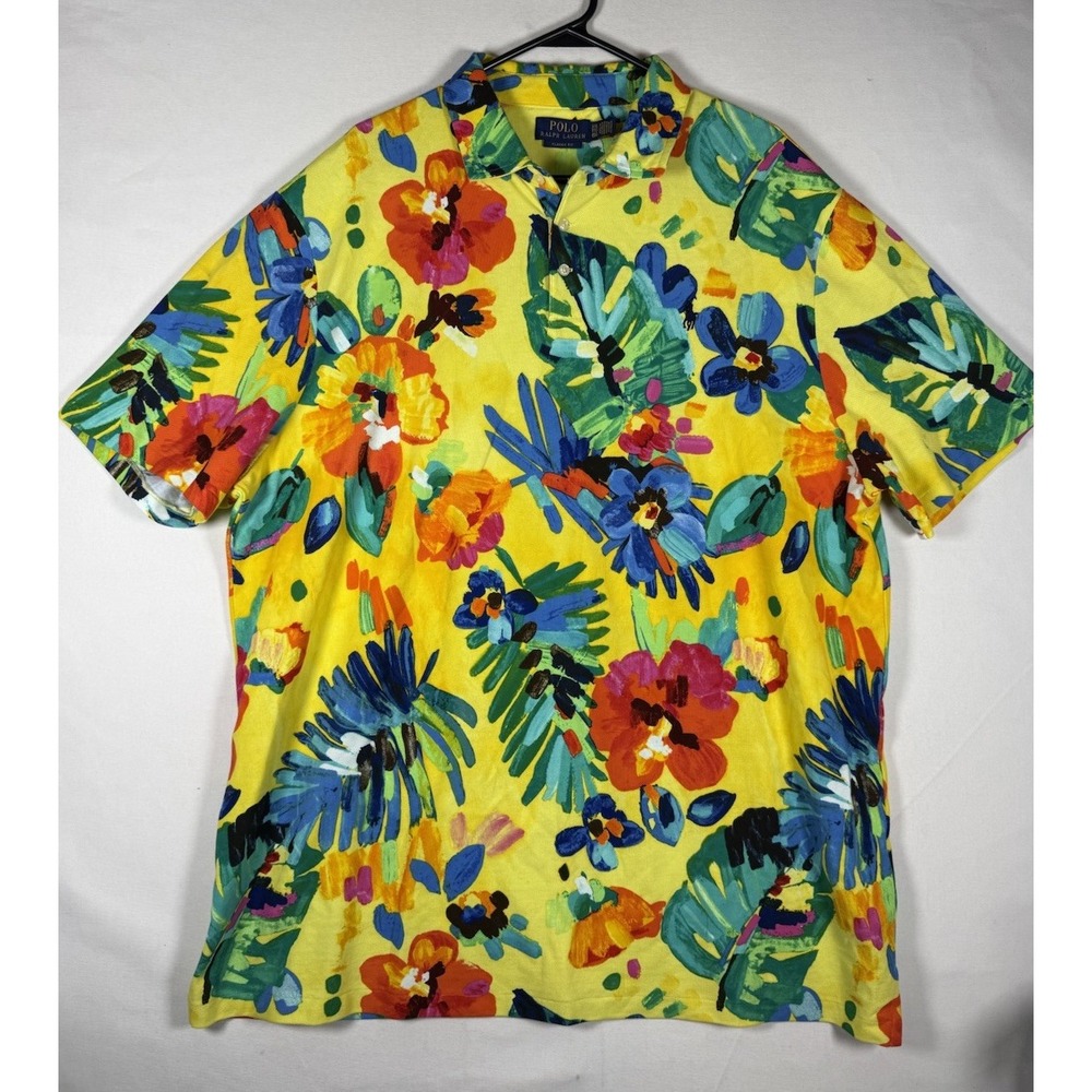 Polo Ralph Lauren Shirt Mens XXL Yellow Camarat Floral Colorful Fine Art Print